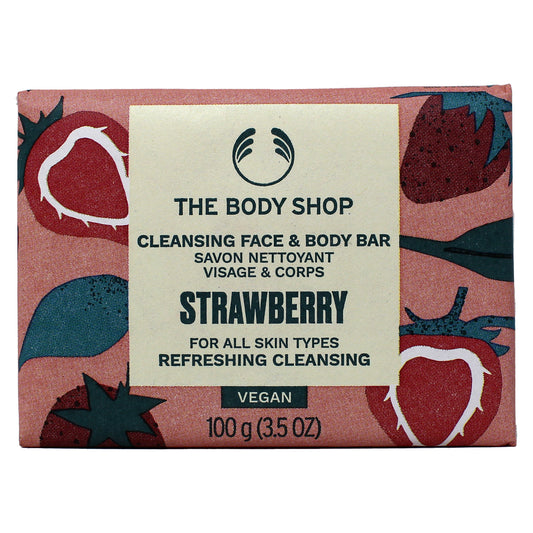 The Body Shop Strawberry Cleansing Face & Body Bar All Skin Types 3.5 Ounces