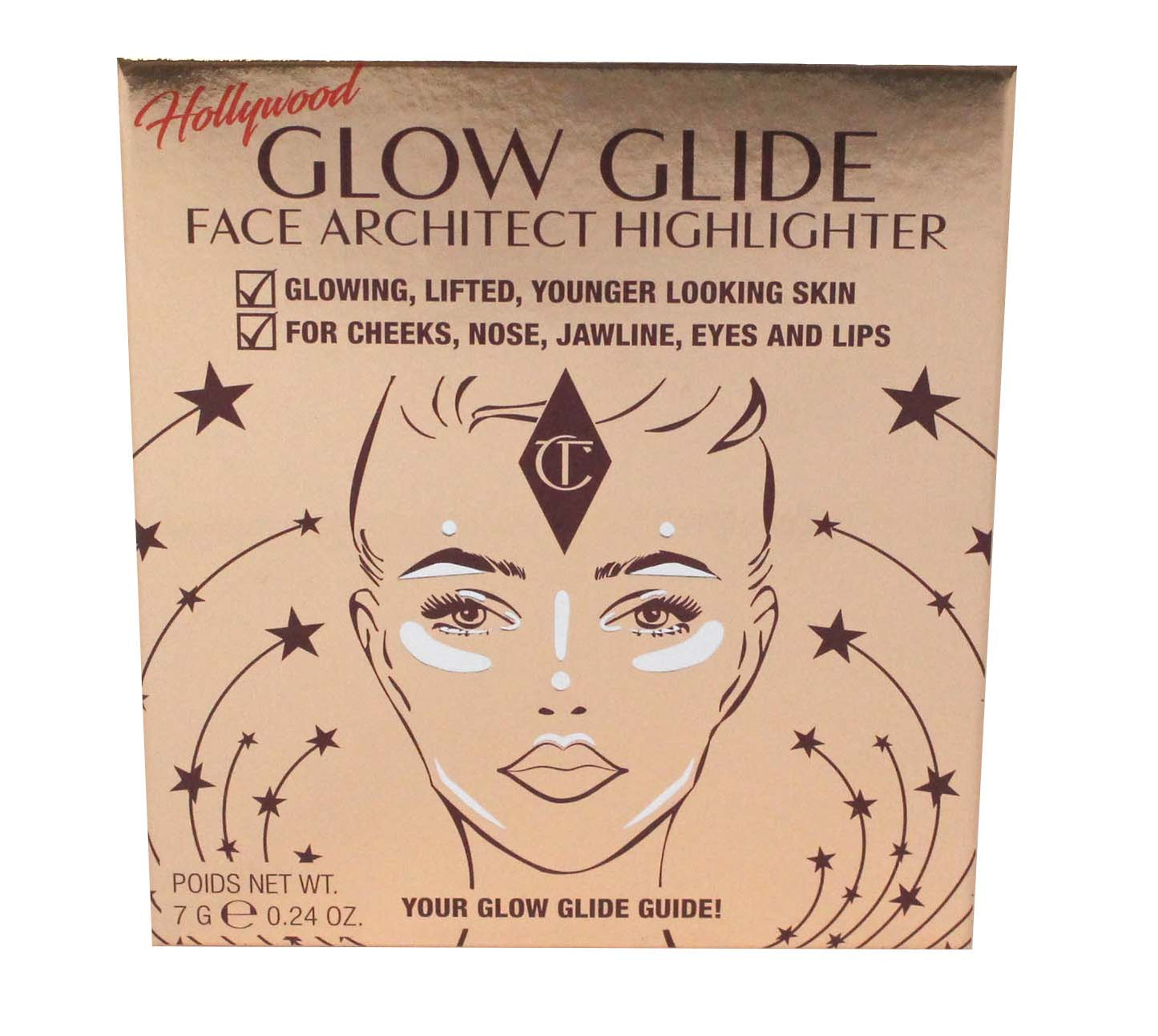 Charlotte Tilbury Glow Glide Face Architect Highlighter Gilded Glow 0.24 Ounces