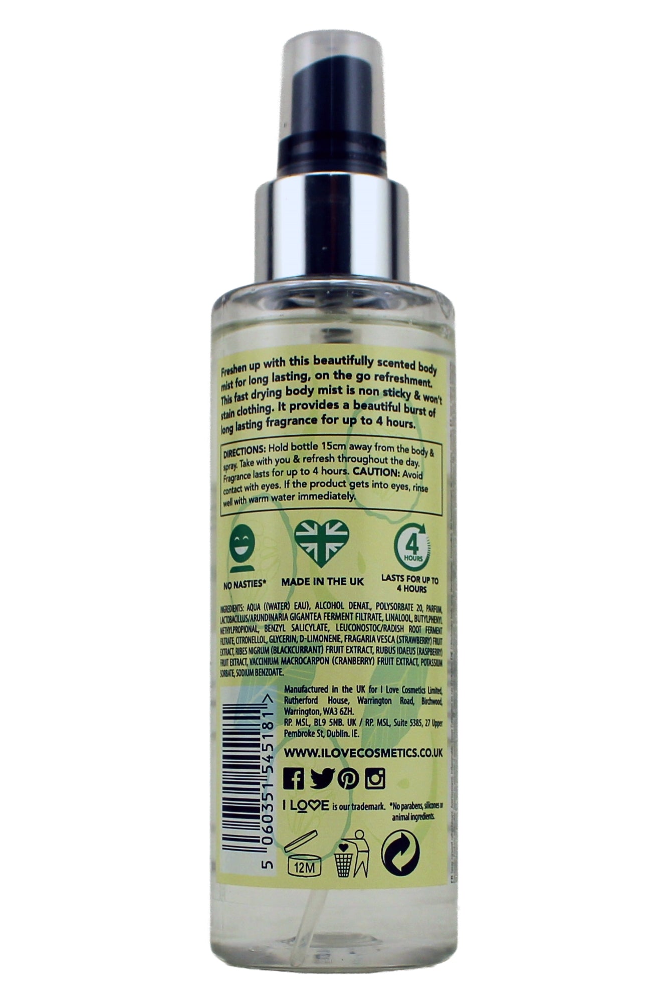 I Love Elderflower Fizz Scented Body Mist Spray 5.1 Fl Ounce