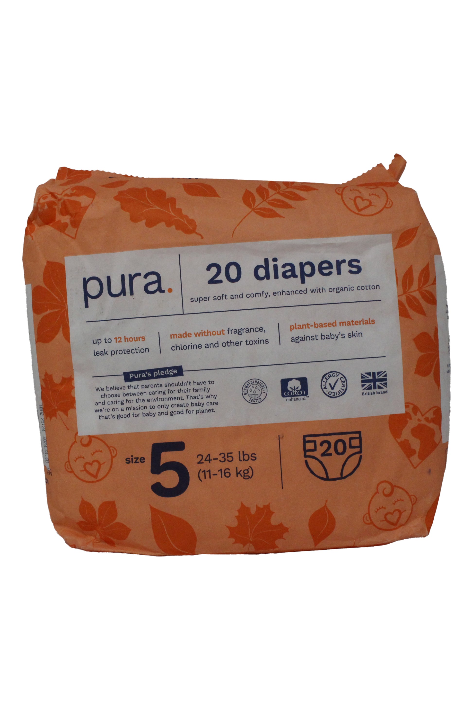 Pura Size 5 Eco-Friendly Diapers, 1 Pack of 20