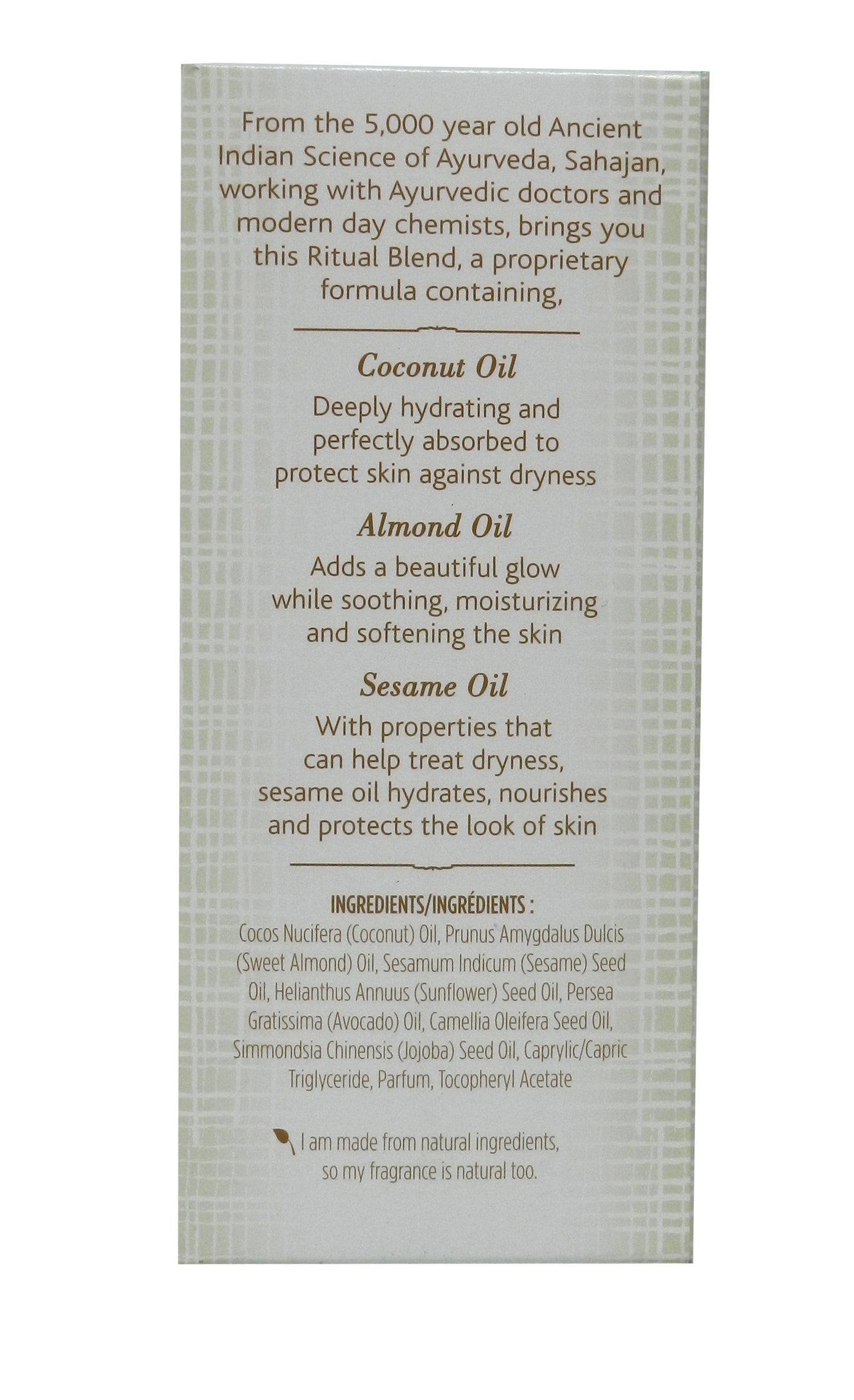 Sahajan Ritual Ayurvedic Blend Body Oil 3.4 Ounces
