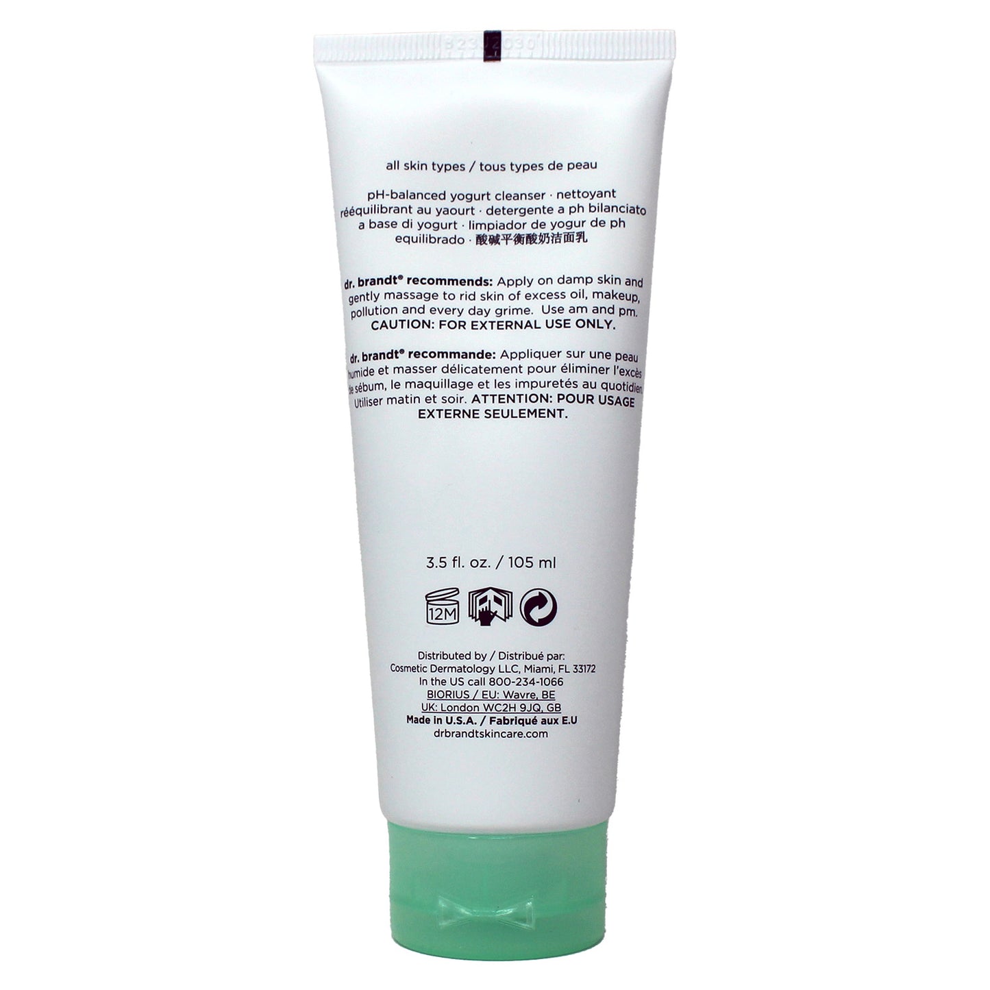 Dr. Brandt Clean Biotic PH Balanced Yogurt Cleanser with Chlorophyll 3.5 Fl Ounce