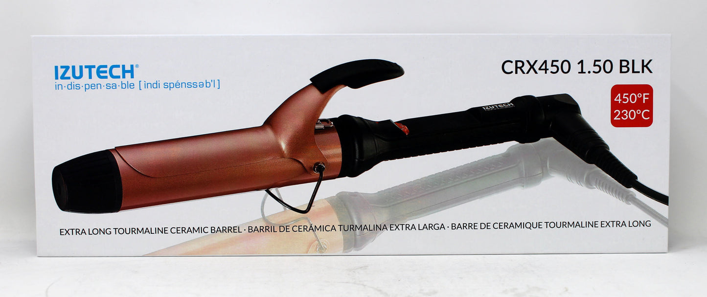 Izutech Professional Premium Extra Long Tourmaline Ceramic Barrel Curling Iron 1.5'' Rose Gold Black