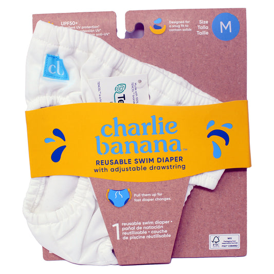 Charlie Banana Reusable Swim Diaper, White, Size M (16-28 lbs.)