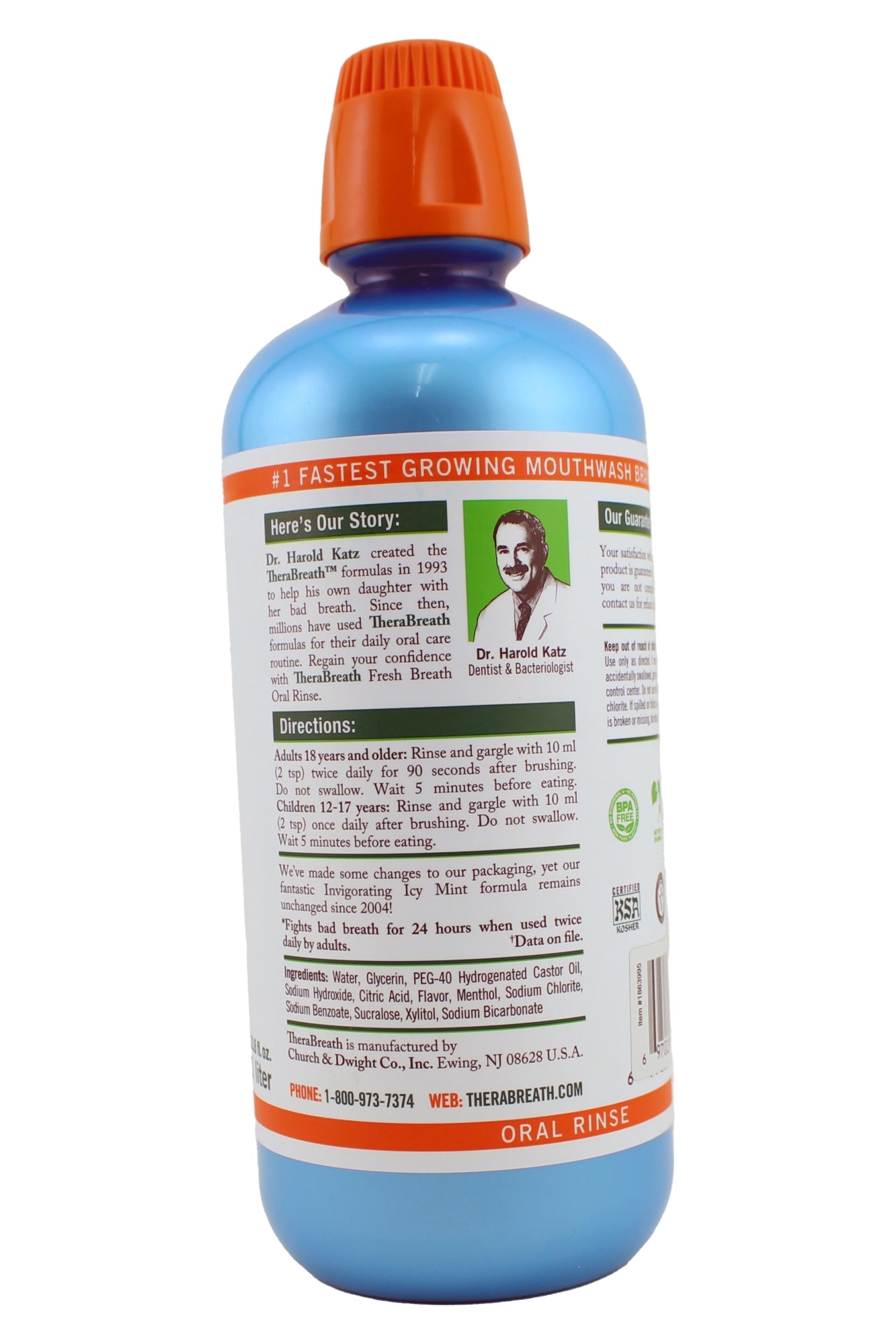 TheraBreath Formulated Fresh Breath Oral Rinse Invigorating Icy Mint 33.8 Ounce