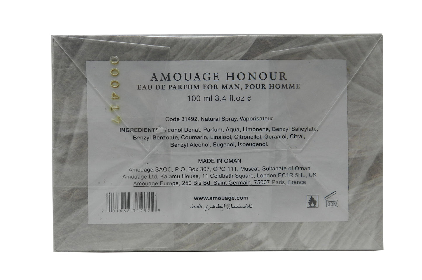 Amouage Honour Eau De Parfum For Him 3.4 Ounces