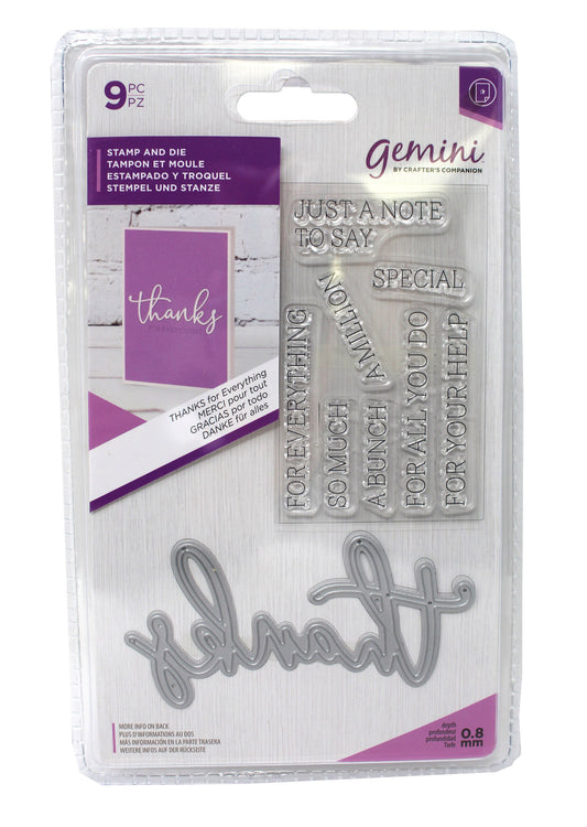 Crafters Companion Gemini Stamp & Die Set Thanks For Everything 9 Pieces