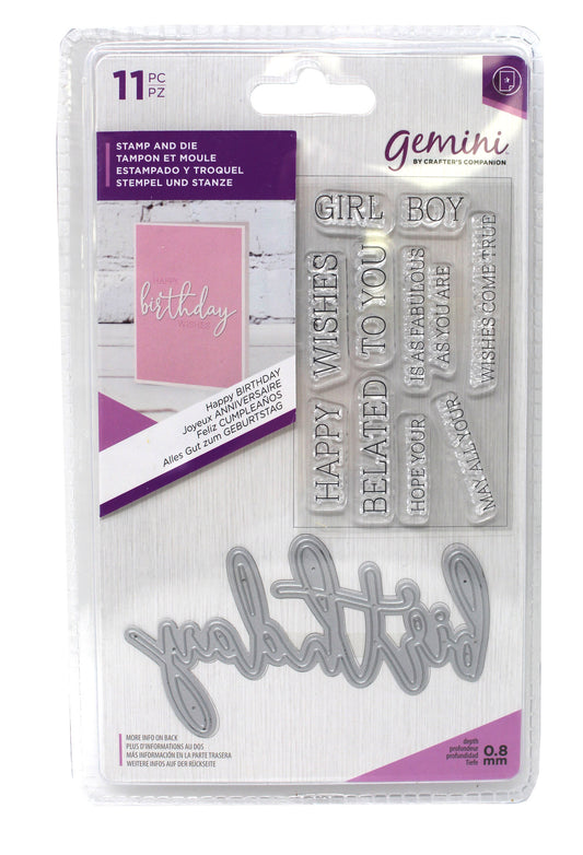 Crafters Companion Gemini Stamp & Die Set Happy Birthday 11 Pieces
