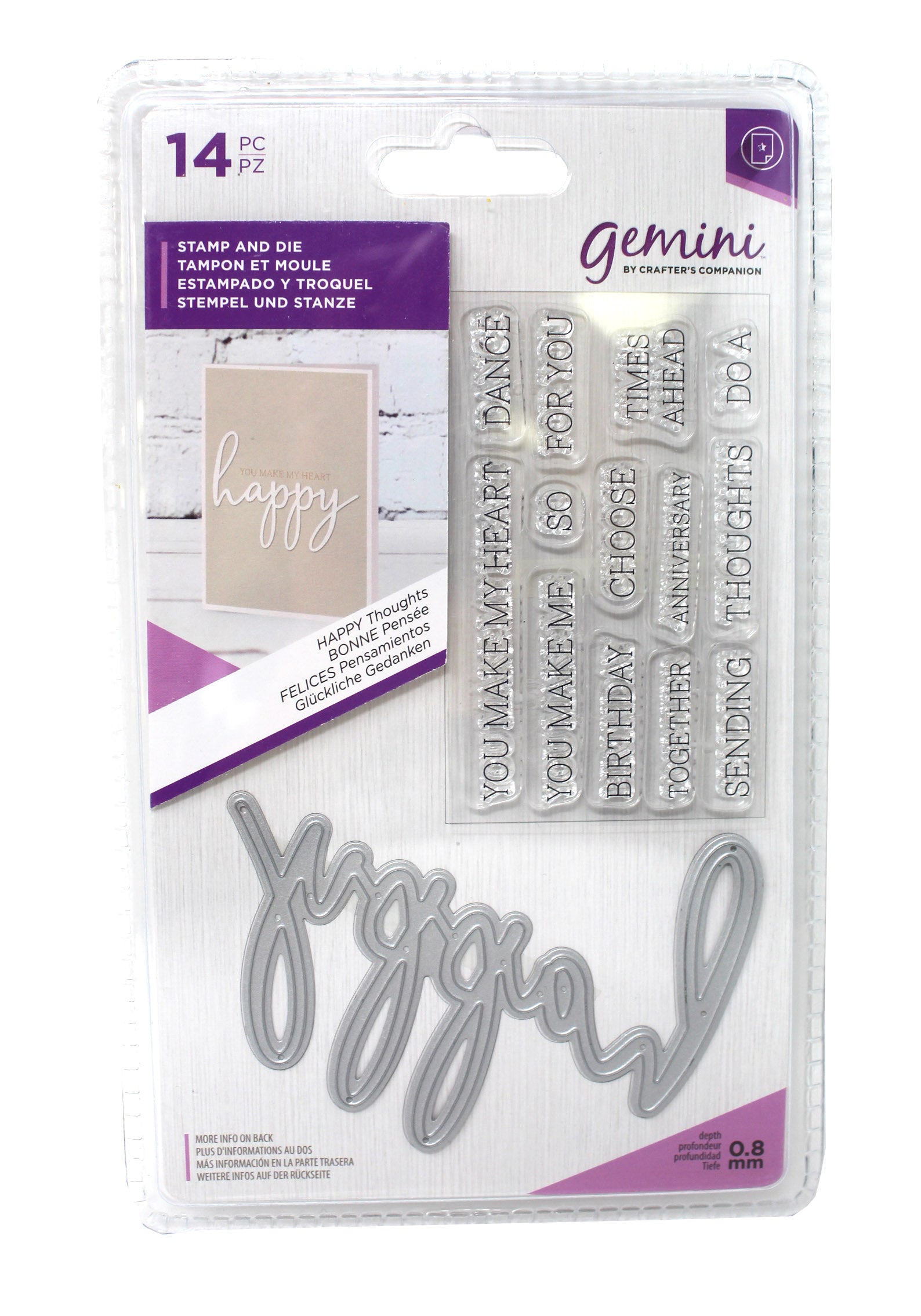 Crafters Companion Gemini Stamp & Die Set Happy Thoughts 14 Pieces