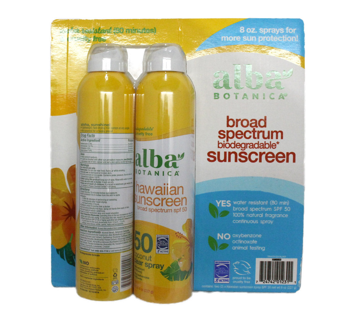 Alba Botanica Hawaiian Sunscreen SPF50 Coconut Clear Spray 8 Oz(2 PK)BACKDATED