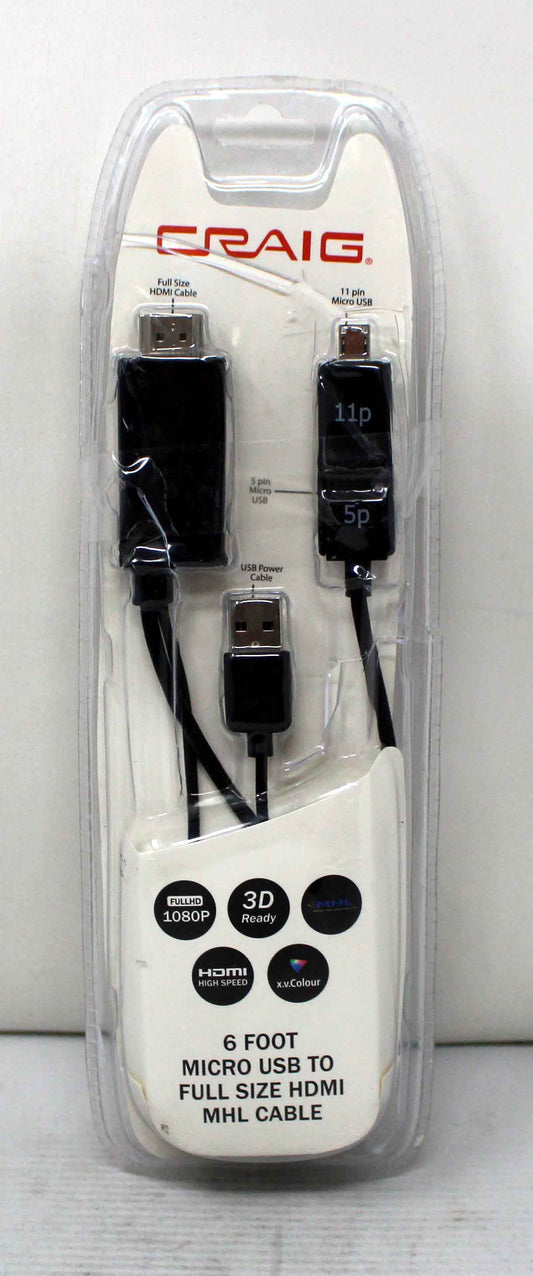 Craig Electronics 6-Foot Micro USB to Full Size HDMI MHL Cable (See Description)
