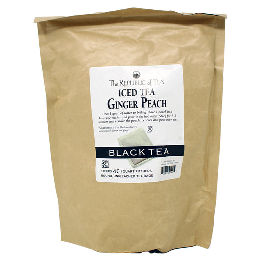 The Republic of Tea Ginger Peach Black Iced Tea Bags, 40 Quart-Sized Pouches