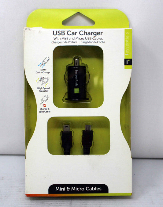 iEssentials USB Car Charger with Mini and Micro USB Cables