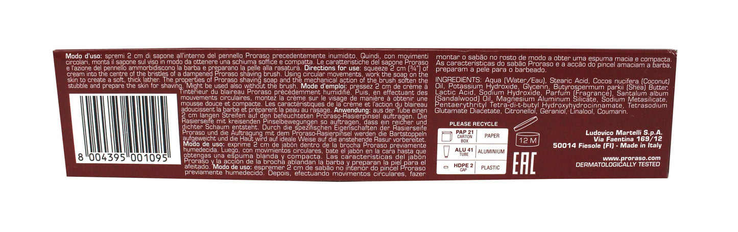Proraso Shaving Cream for Coarse Beards with Sandalwood Oil and Shea Butter 5.2 Ounce