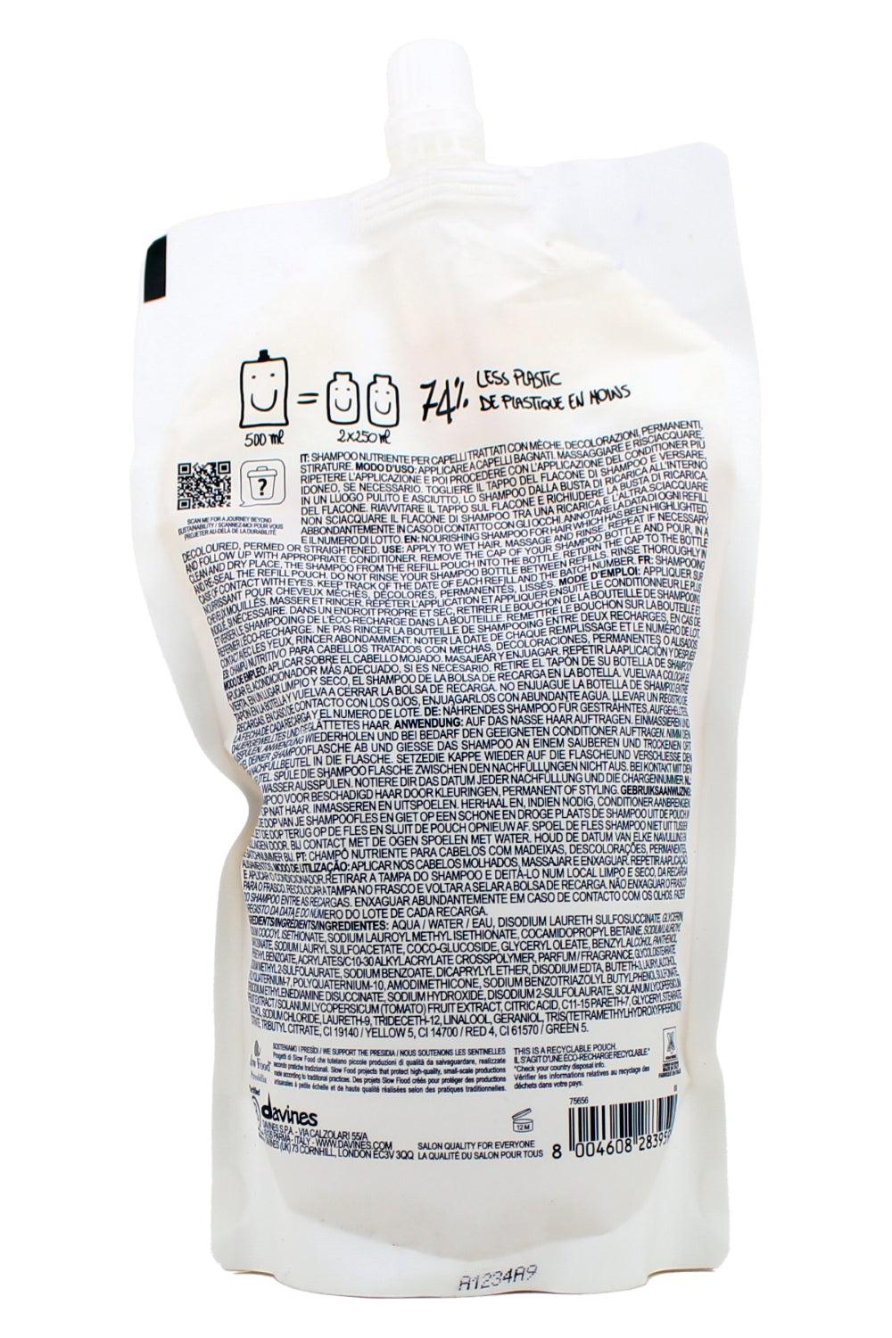 Davines Nounou Shampoo Refill For Highly Processed Hair 16.9 Fl Ounces