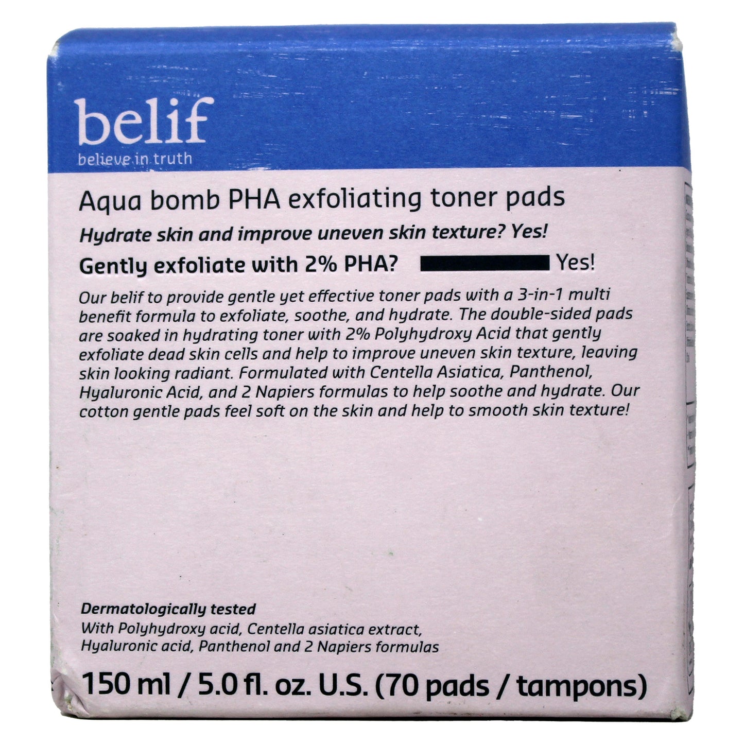 Belif Aqua Bomb PHA Exfoliating Toner Pads 5 Ounce (70 Pads)