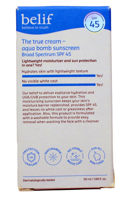 Belif The True Cream Aqua Bomb Sunscreen SPF 45, 1.69 Ounces