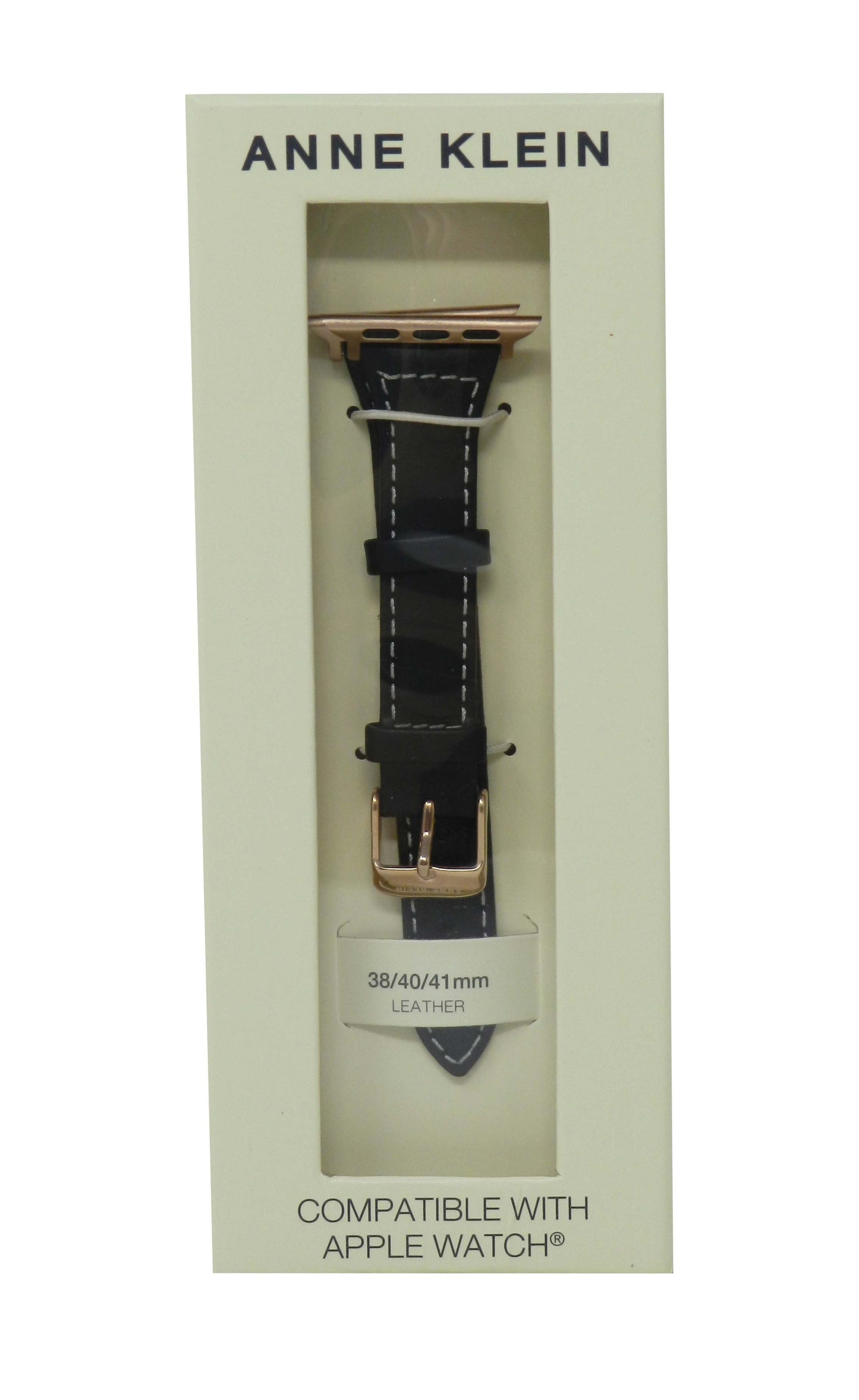 Anne Klein Fashion Leather Band For Apple Watch Black/Rose Gold 38/40/41MM