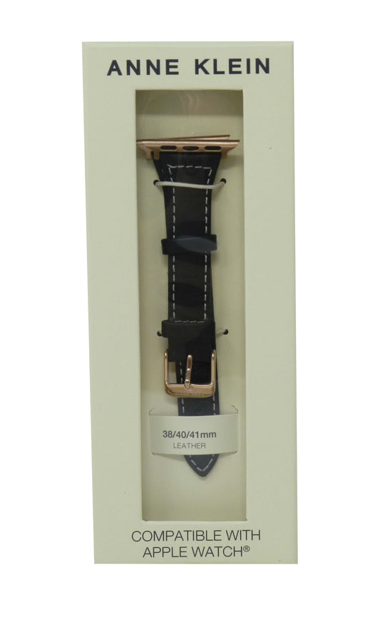 Anne Klein Fashion Leather Band For Apple Watch Black/Rose Gold 38/40/41MM
