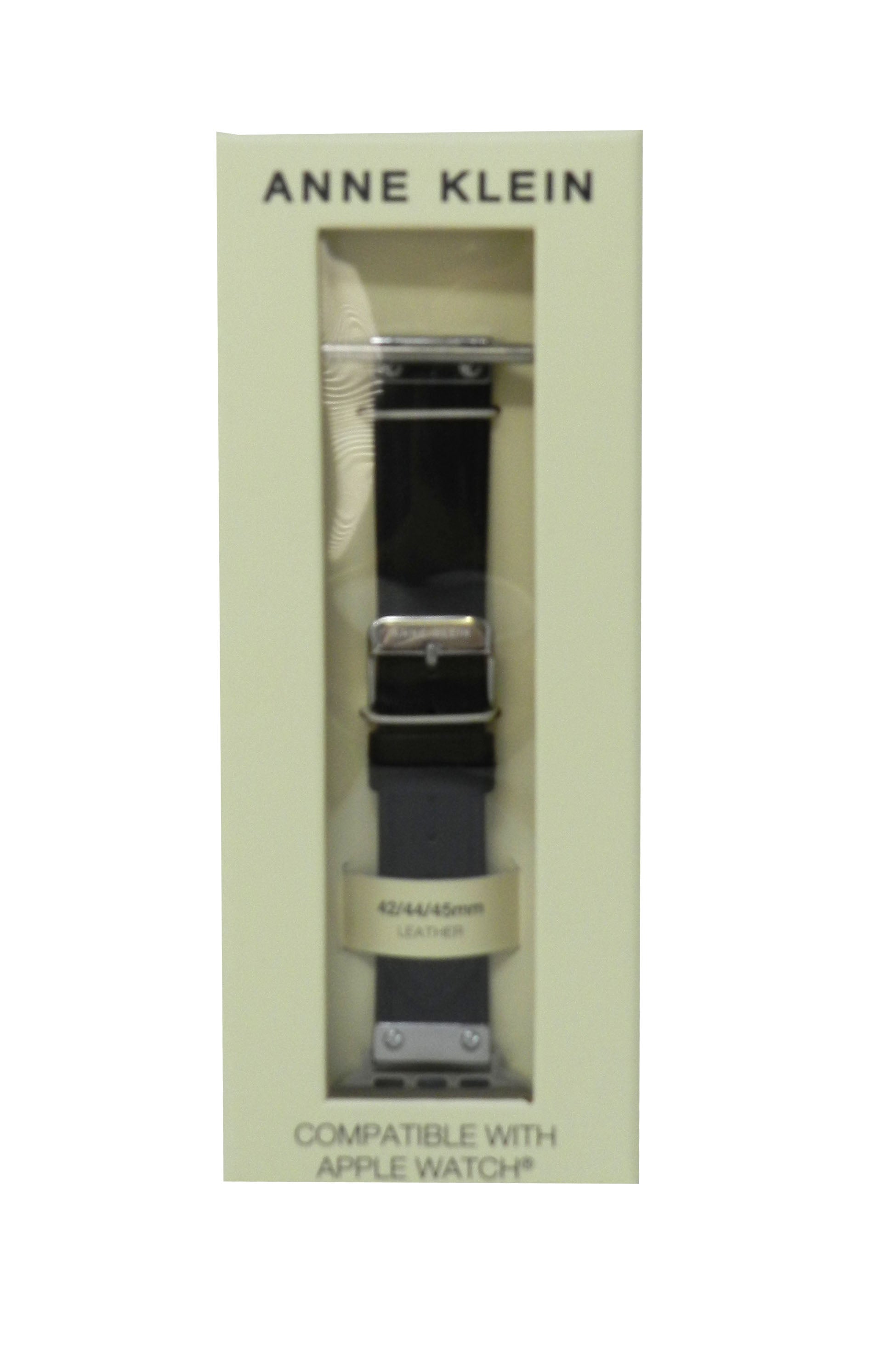 Anne Klein Fashion Leather Band For Apple Watch Black/Silver 42/44/45MM