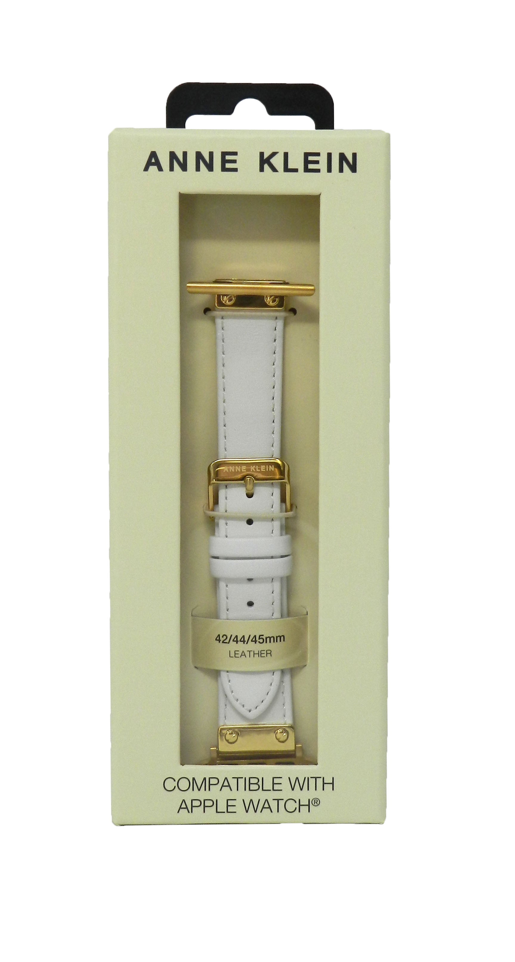 Anne Klein Fashion Leather Band For Apple Watch White/Gold 42/44/45MM