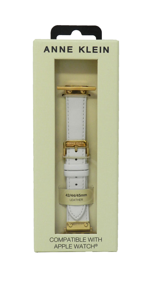 Anne Klein Fashion Leather Band For Apple Watch White/Gold 42/44/45MM
