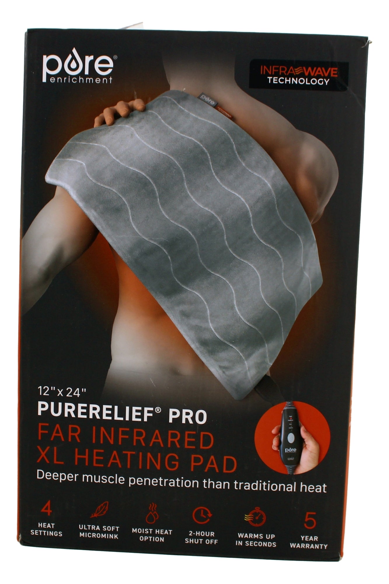 Pure Enrichment Pro Far Infrared XXL Heating Pad 12" X 24" 4 Heat Settings