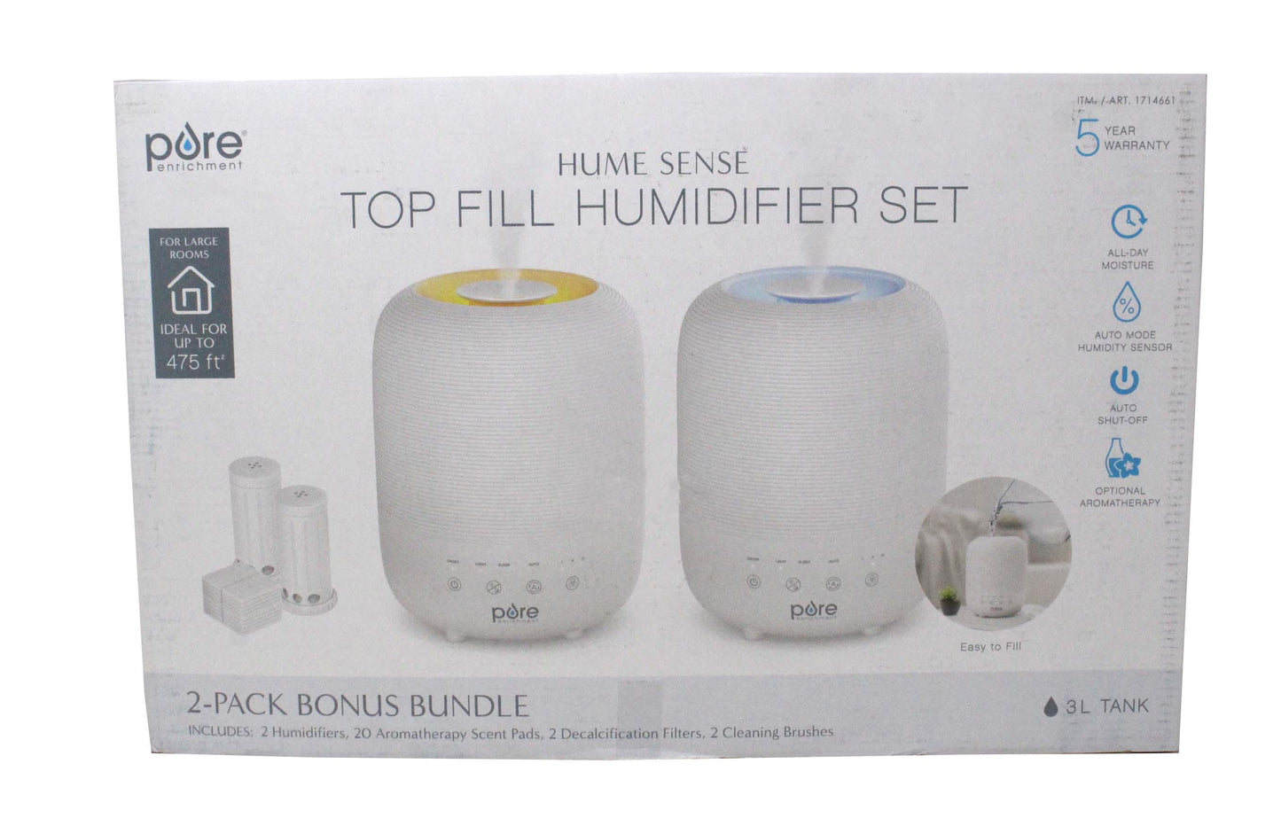 Pure Enrichment Easy Top Fill Humidifier Set Bundle 2 Pack, 3L Tank