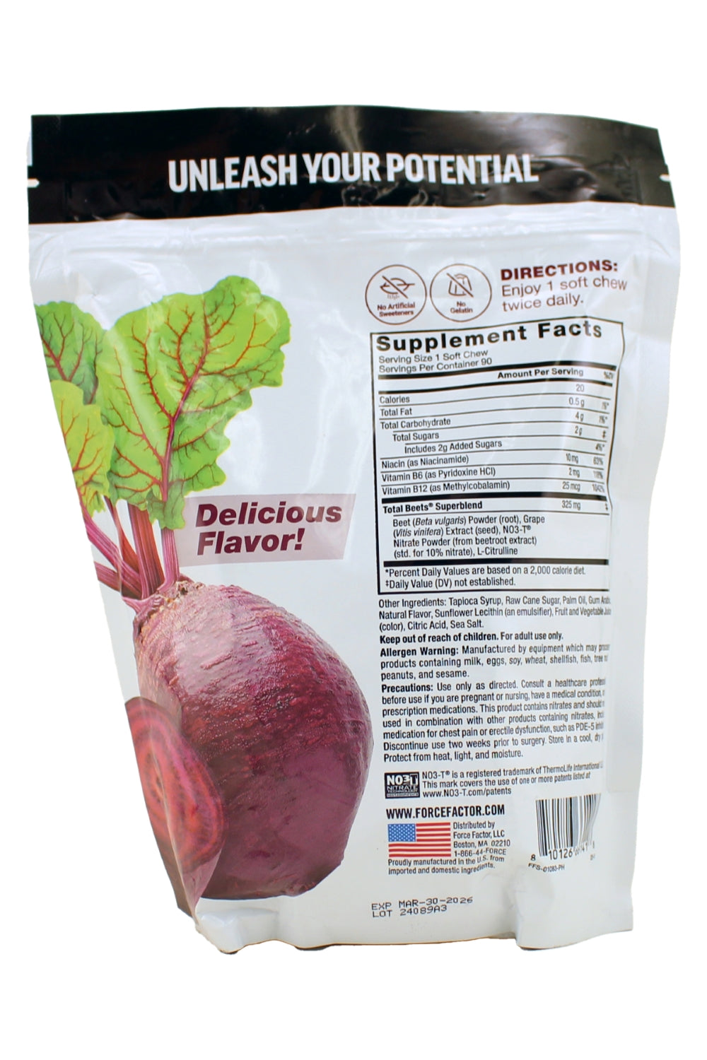 Force Factor Total Beets With Grapeseed Extract Acai Berry Flavor 90 Soft Chews Dietary Supplements