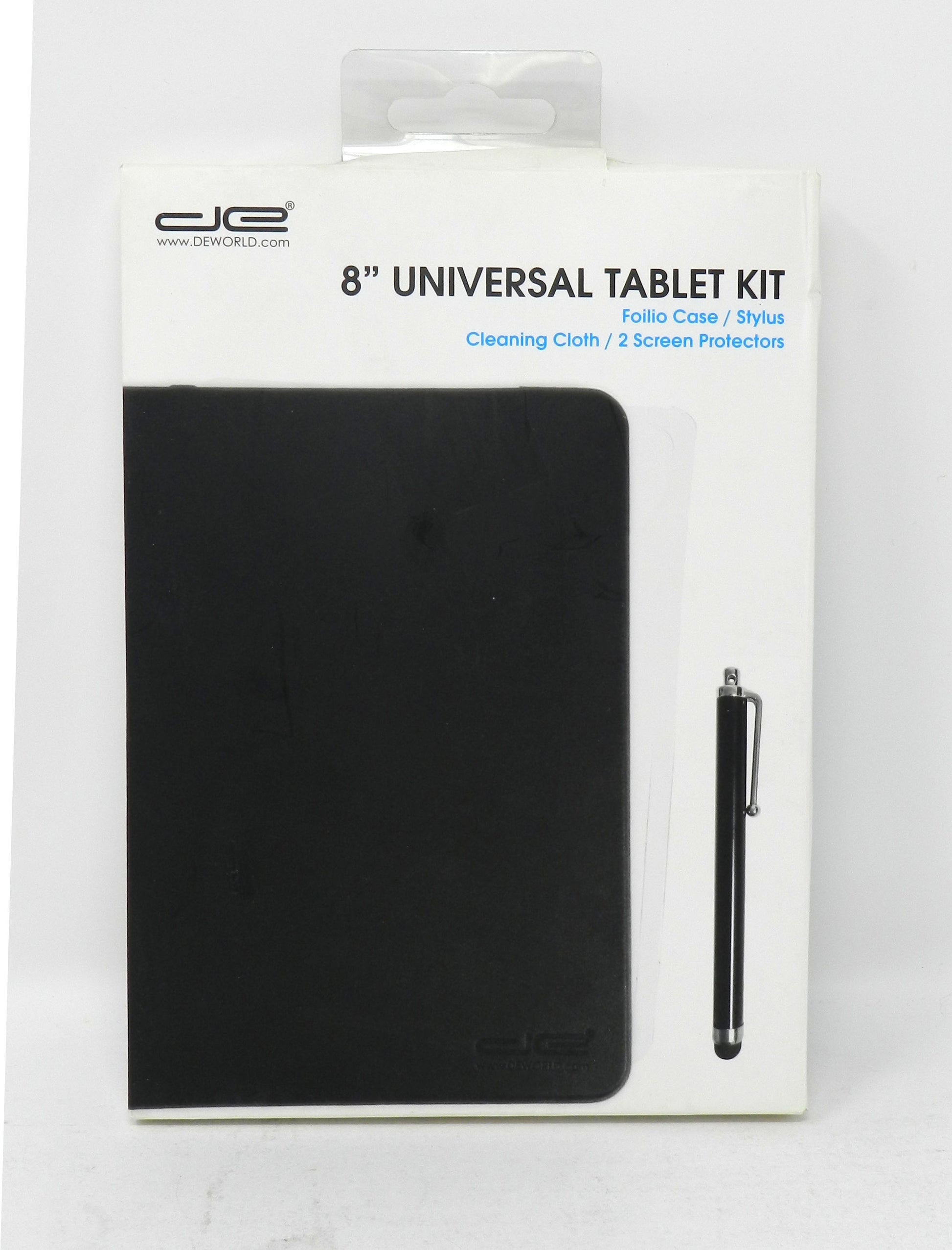 DeWorld Universal 8 Inch Tablet Kit w Case, Stylus, Cleaning Cloth, 2 Screen Pro
