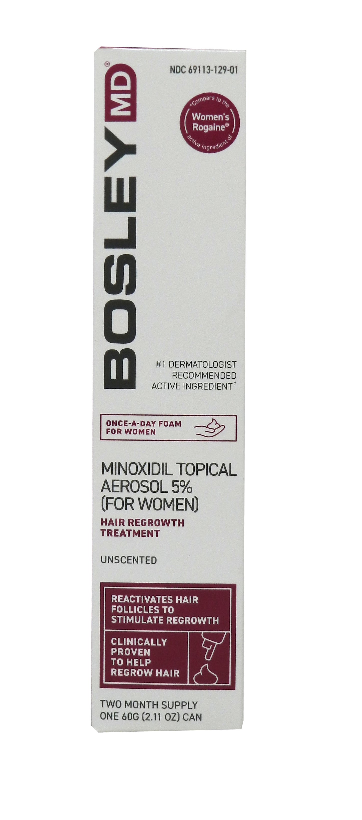 BosleyMD Minoxidil Topical Aerosol 5% Hair Regrowth Treatment Unscented 60G