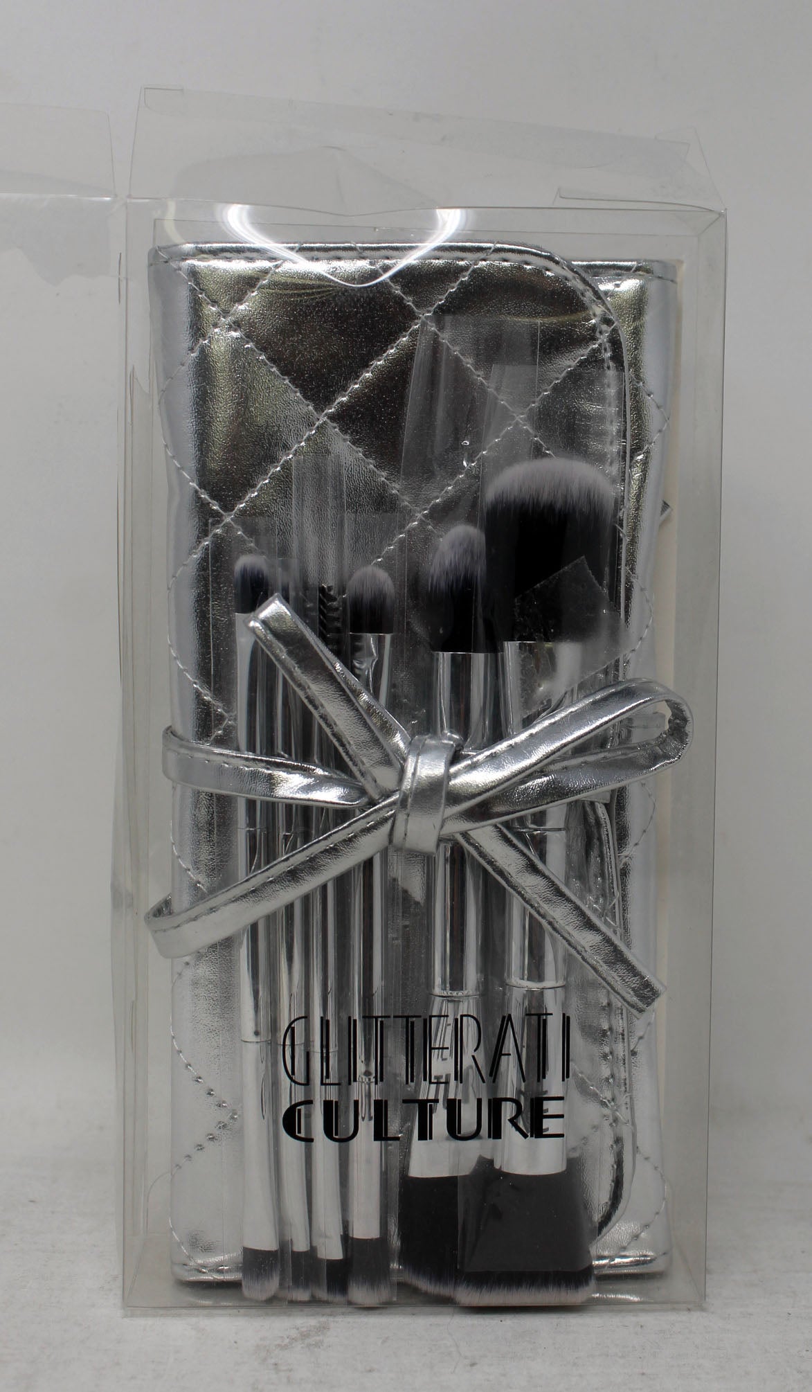 Macy's Gliteratti Culture Silver Face Makeup Brush Set 7 Pc Distressed Packaging