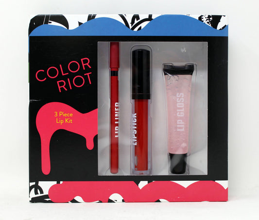 Color Riot Lip Kit Lip Gloss, Liner & Liquid Liptstick Gift Set 3 Pieces