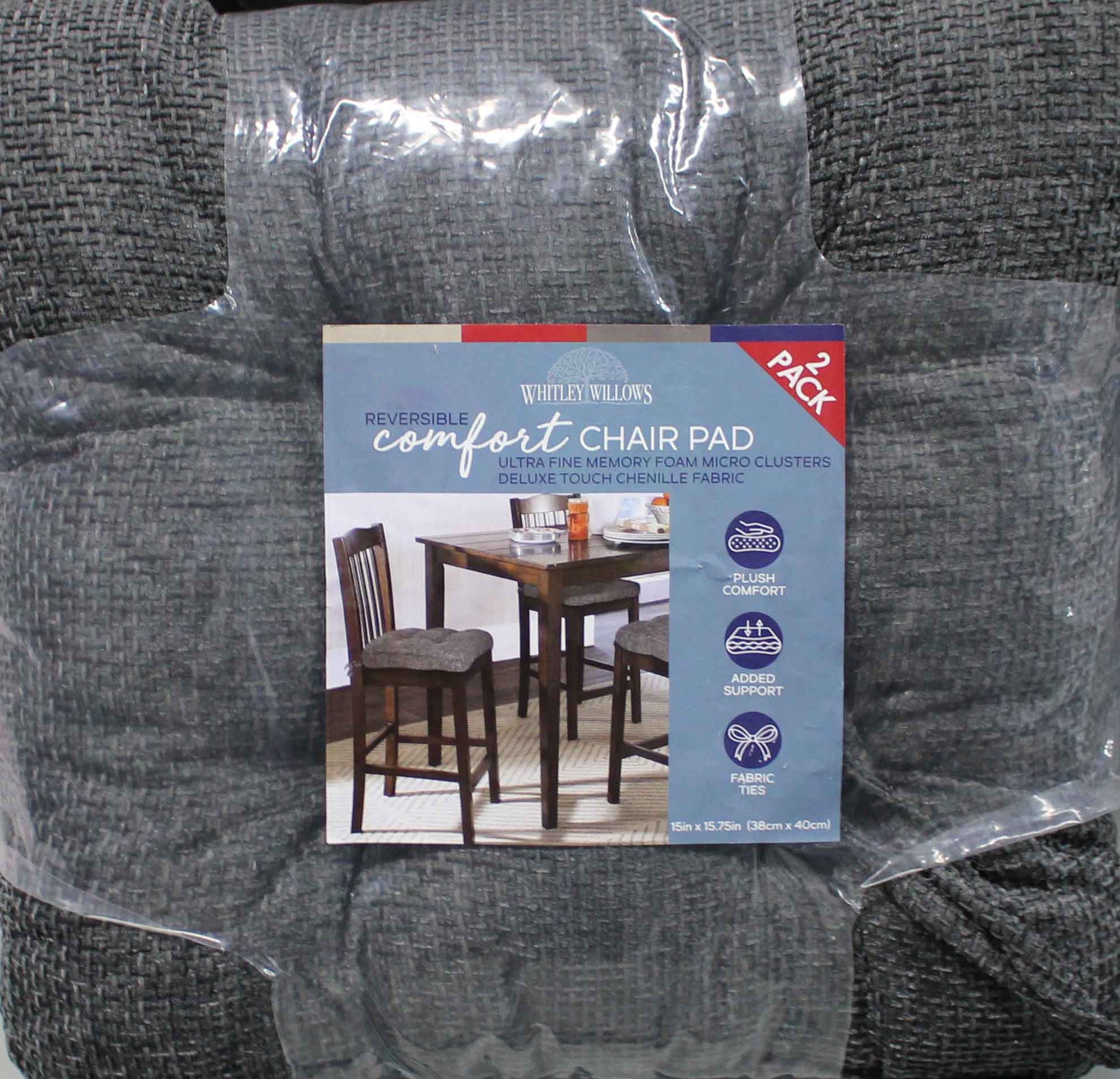 Whitley Willows Reversible Comfort Chair Pad 2 Pack Charcoal