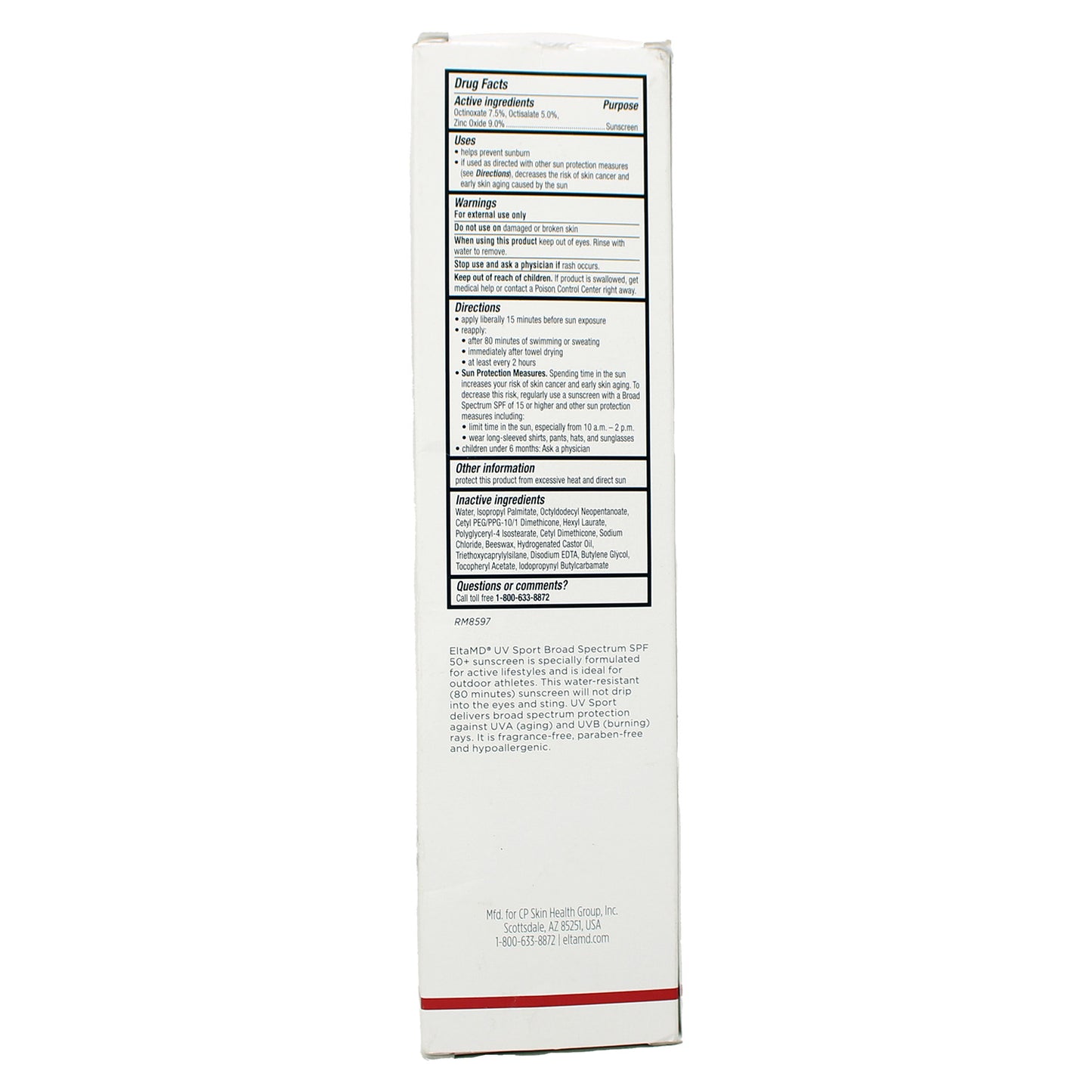 EltaMD UV Sport Sunscreen Lotion, SPF 50 Body Sunscreen 8oz