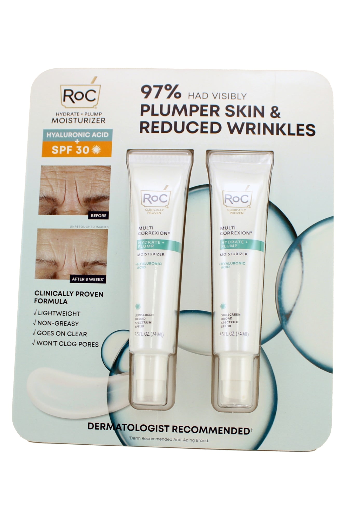 ROC Hydrate & Plump Moisturizer W/Hyaluronic Acid, SPF 30 Pack of 2