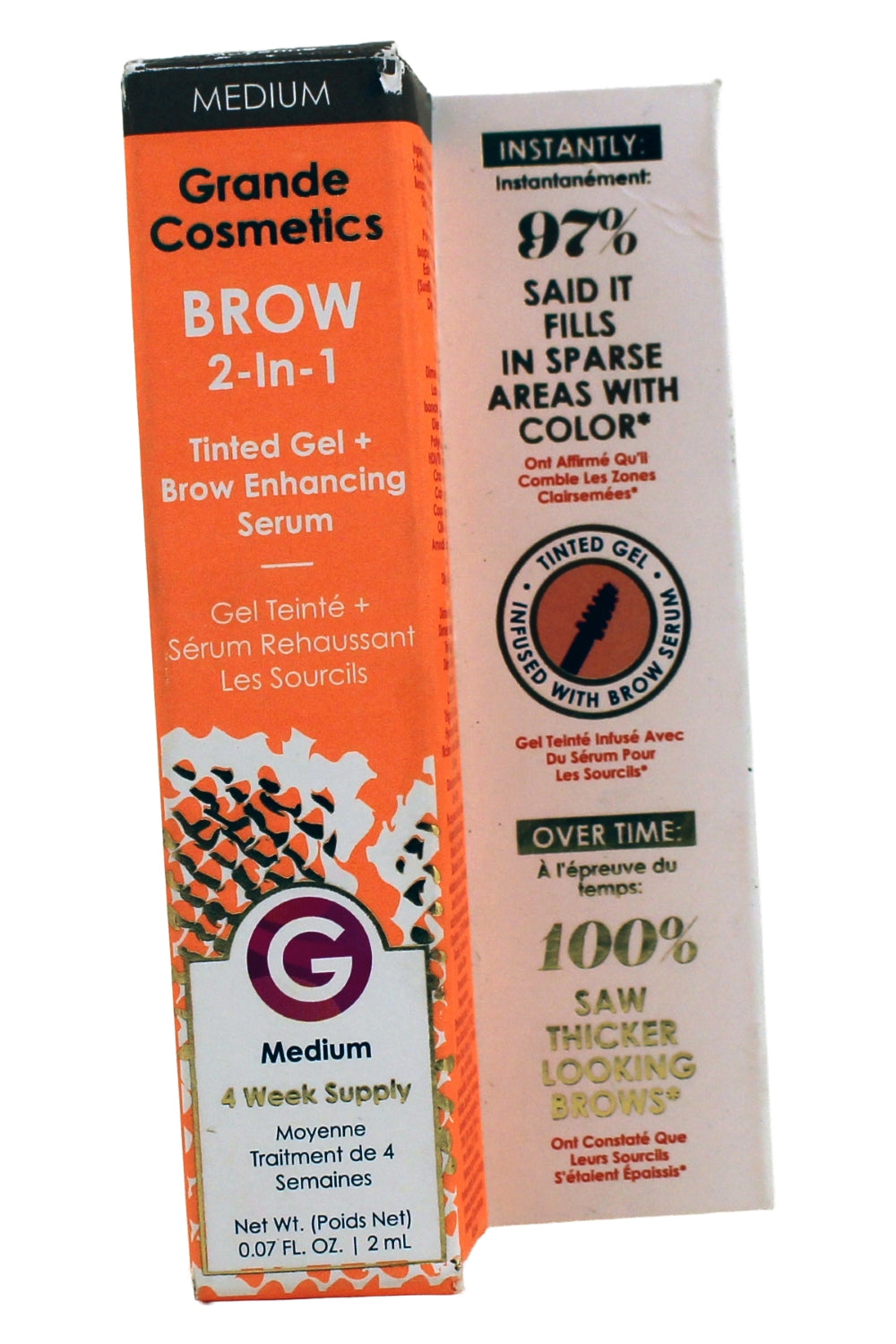 Grande Cosmetics 2-In-1 Tinted Brow Gel and Brow Enhancing Serum - Medium 0.07 Fl Ounce