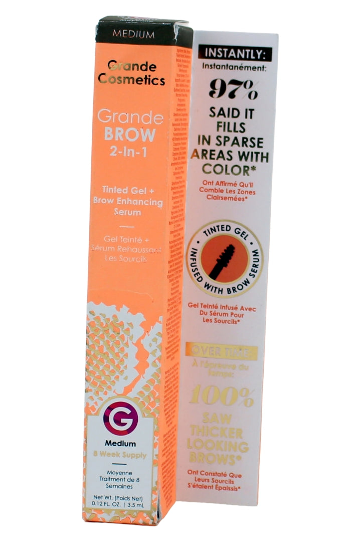 Grande Cosmetics 2-In-1 Tinted Brow Gel and Brow Enhancing Serum - Medium 0.12 Fl Ounce