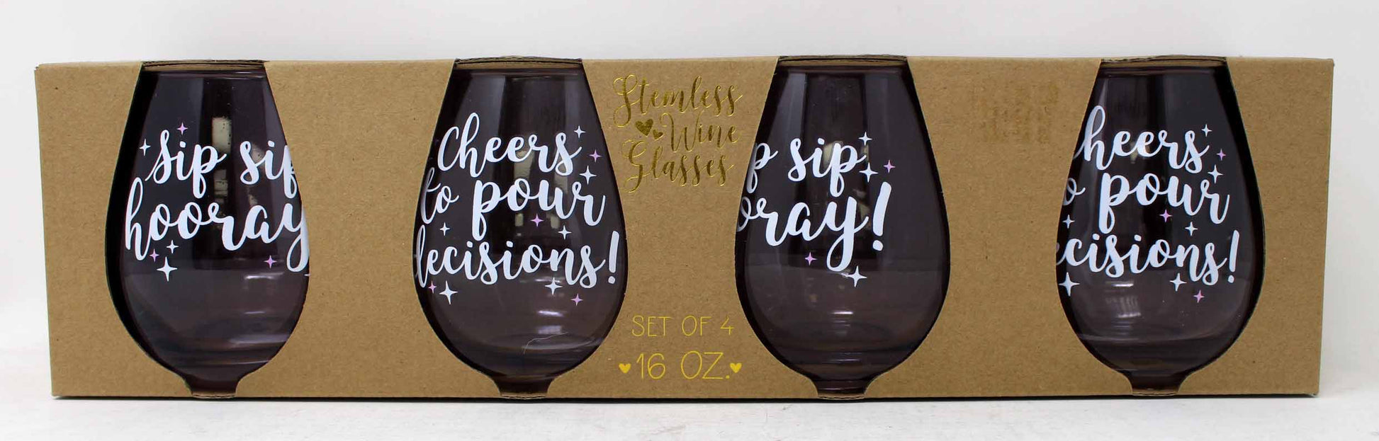 TMD Stemless Wine Glasses 16oz, Set of 4