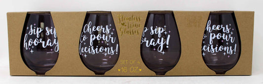 TMD Stemless Wine Glasses 16oz, Set of 4