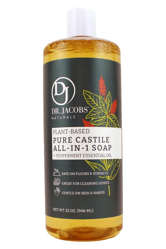 Dr. Jacobs Natruals Plant Based Pure Castile All-In-1 Soap with Peppermint Essential Oil 32 Ounce