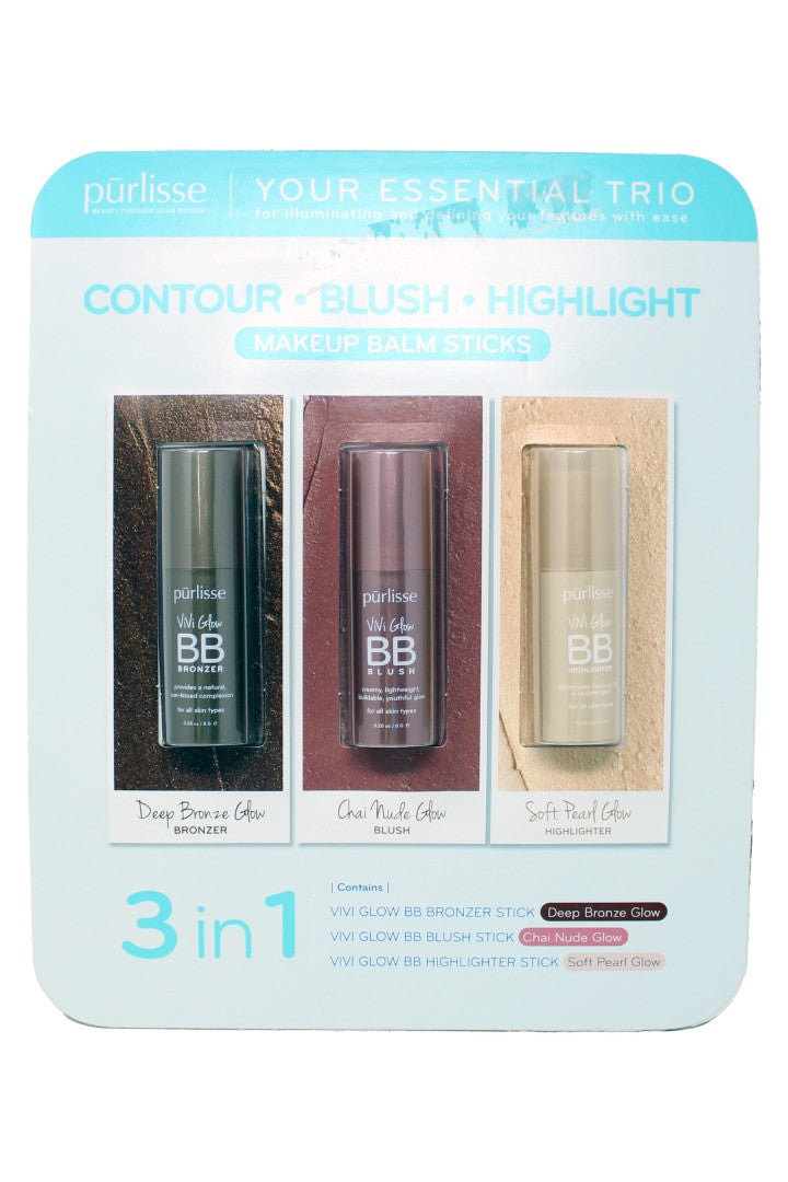 Purlisse Essential Trio Contour + Blush + Highlight Balm Sticks