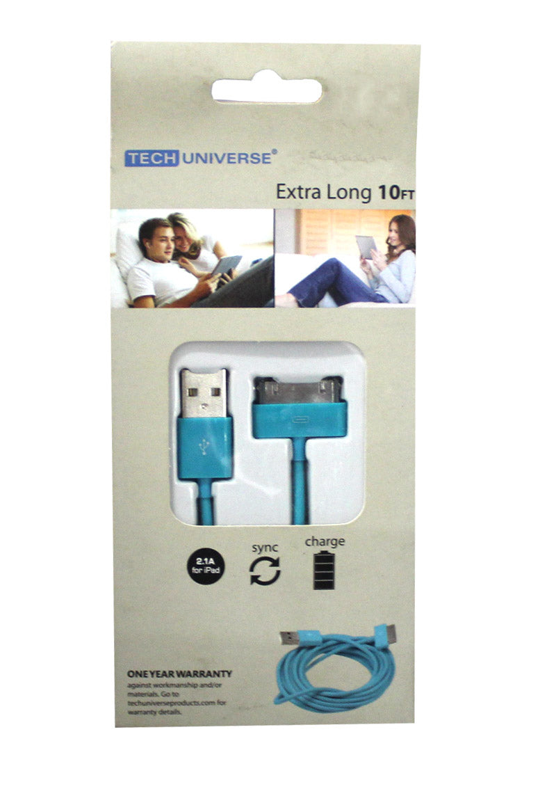 Tech Universe Charge + Sync Cable Extra Long 10 Ft. Teal