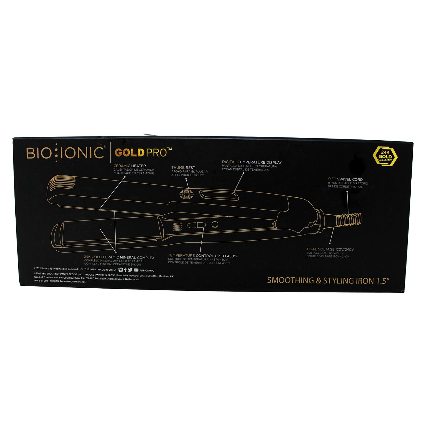 Bio Ionic Gold Pro Smoothing and Styling Iron 1.5" Black 1 Count