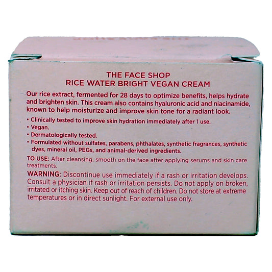 The Face Shop Rice Water Bright Vegan Cream 1.69 Fluid Ounces