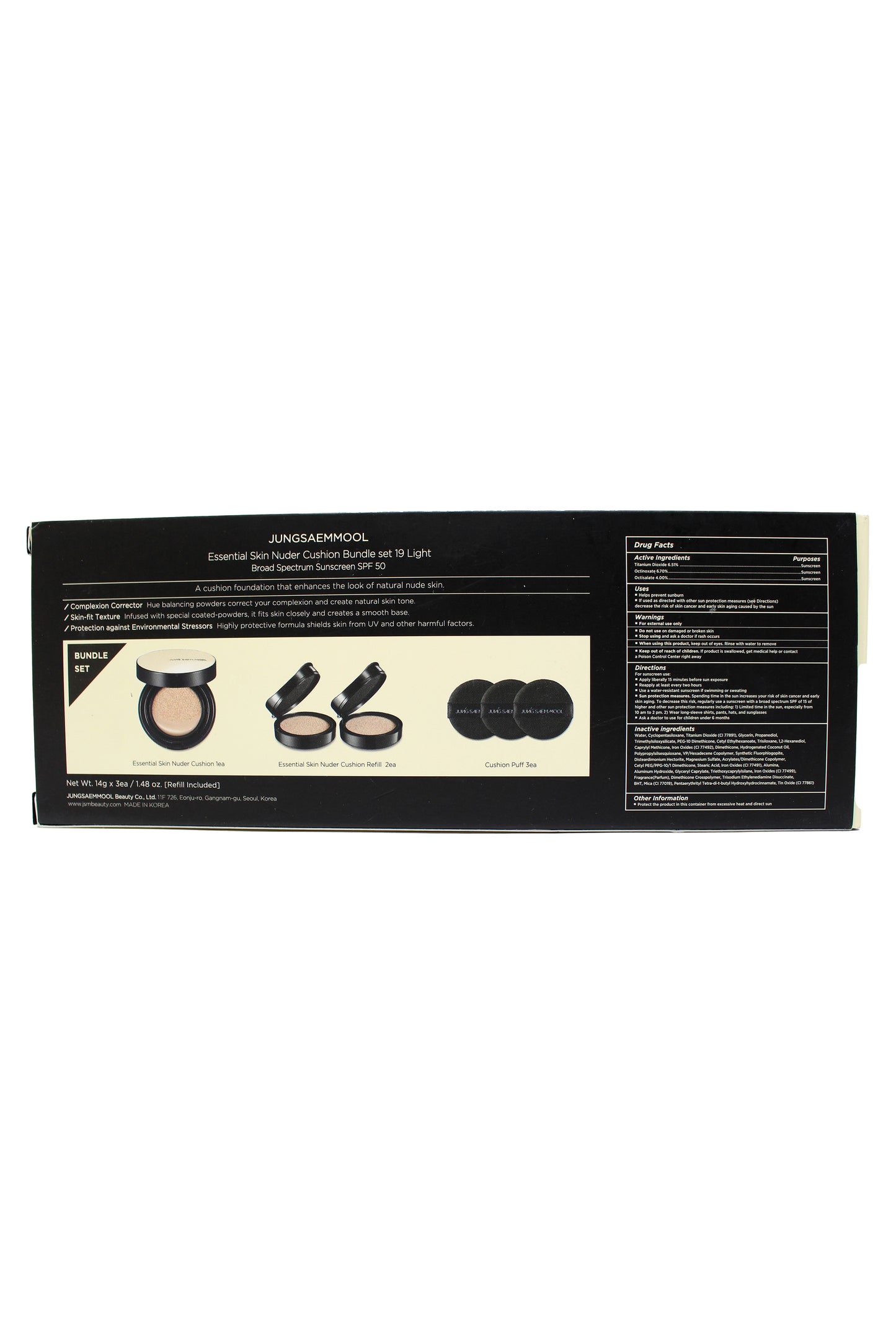 Jung Saem Mool Essential Skin Nuder Cushion SPF 50 Bundle Set 19 Light 6 Count (Skin Nuder Cushion 2 x Refills and 3 Cushion Puffs)