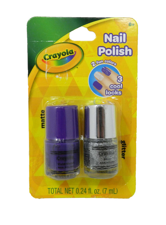 Crayola Nail Polish Purple Matte and Glittery Silver Duo Set