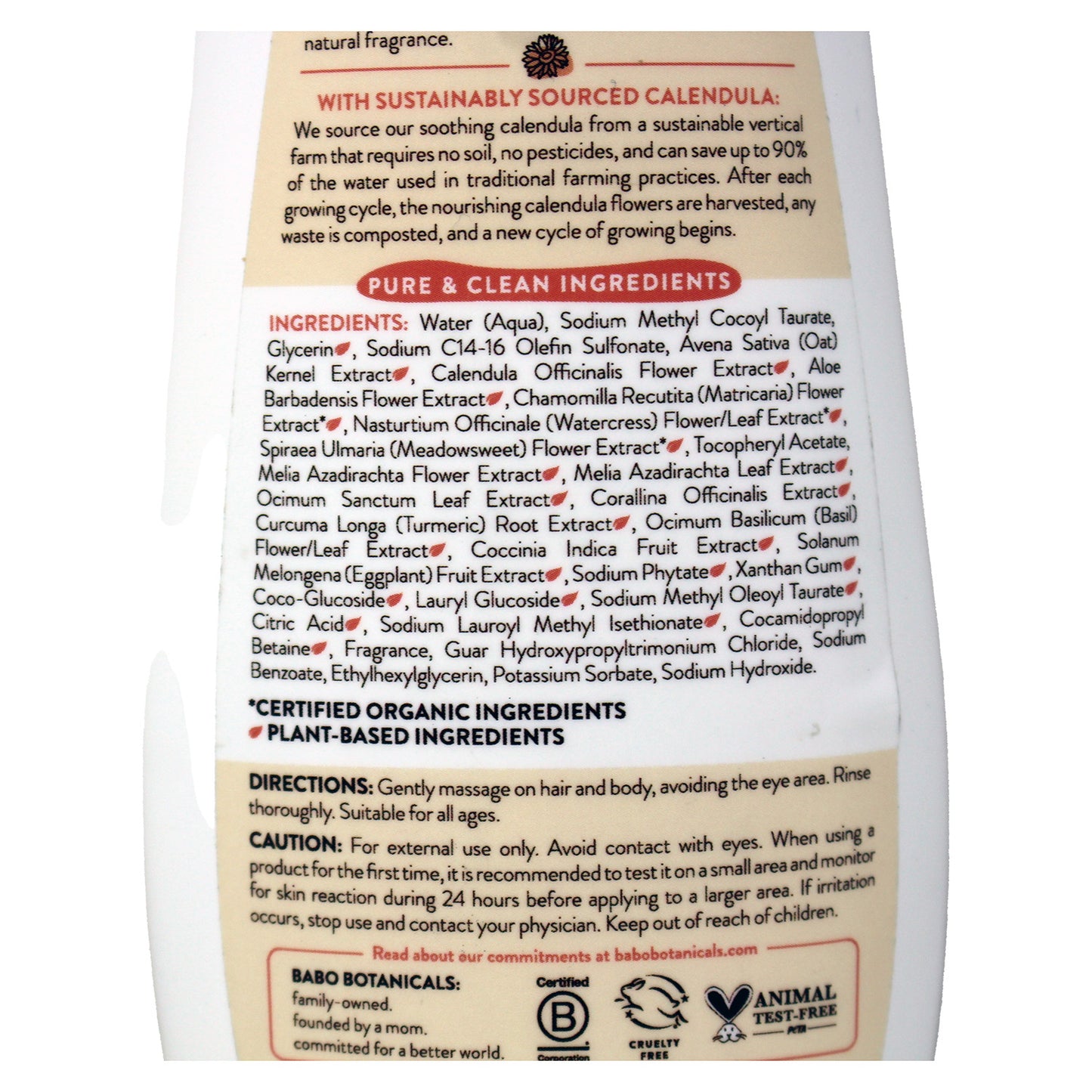 BABO Botanicals Moisturizing Oat & Calendula Plant Based Shampoo & Wash 8 oz