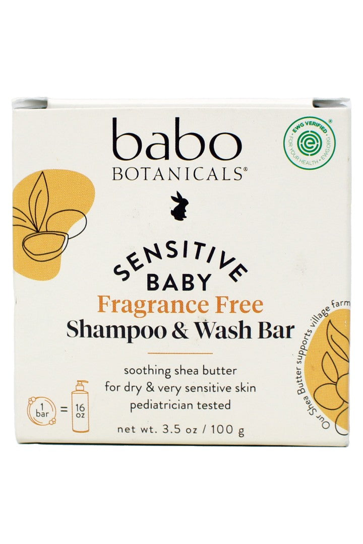 Babo Botanicals Sensitive Baby Fragrance Free Shampoo & Wash Bar 3.5 Ounces