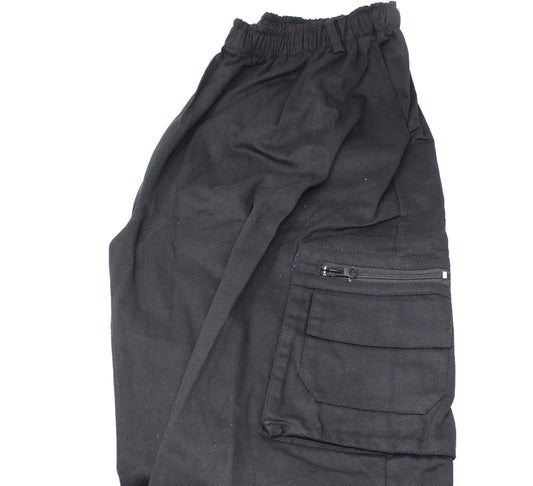 Black Cargo Work Pants With Elastic Waistband 3XL